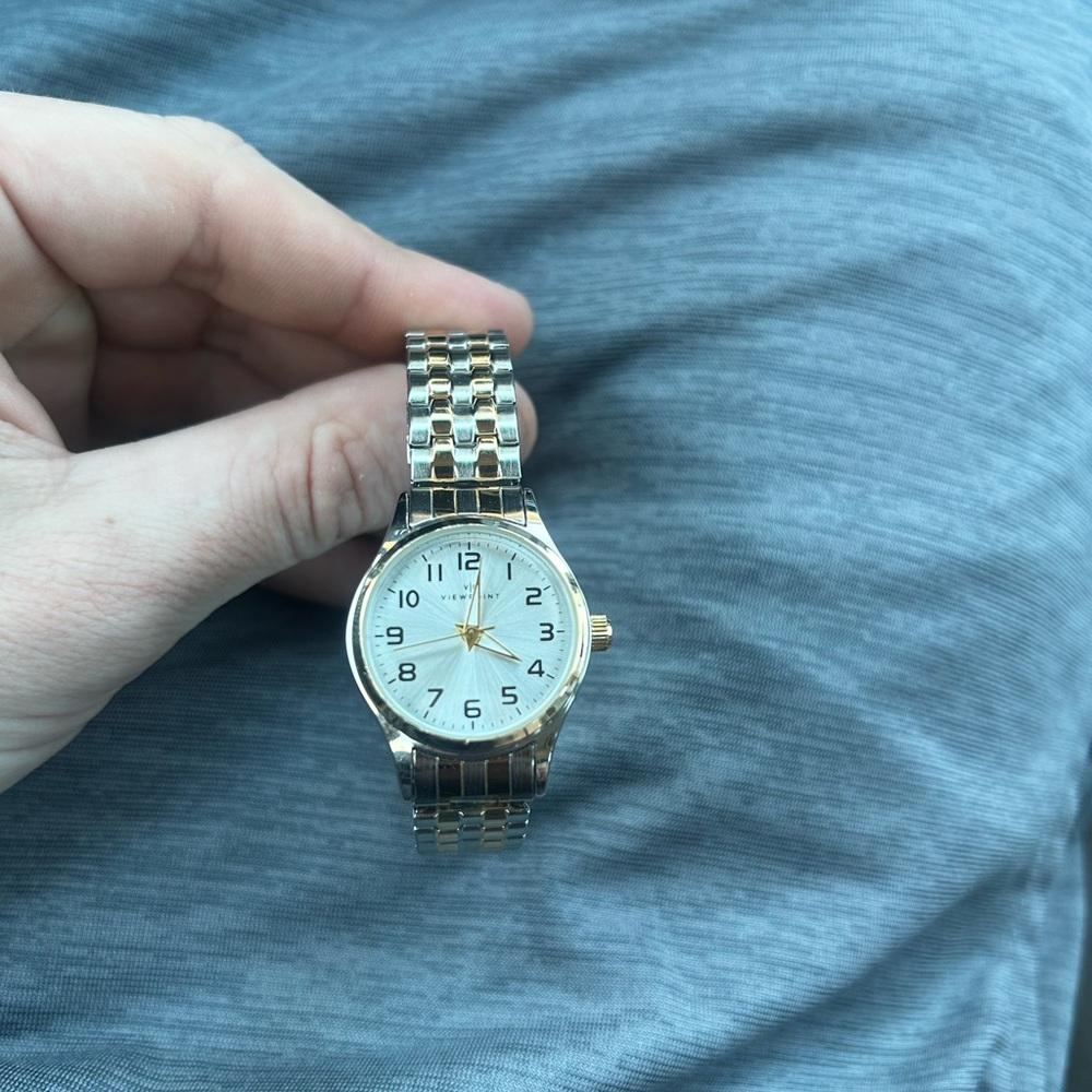 Stainless Steel Two-Tone Watch with White Face